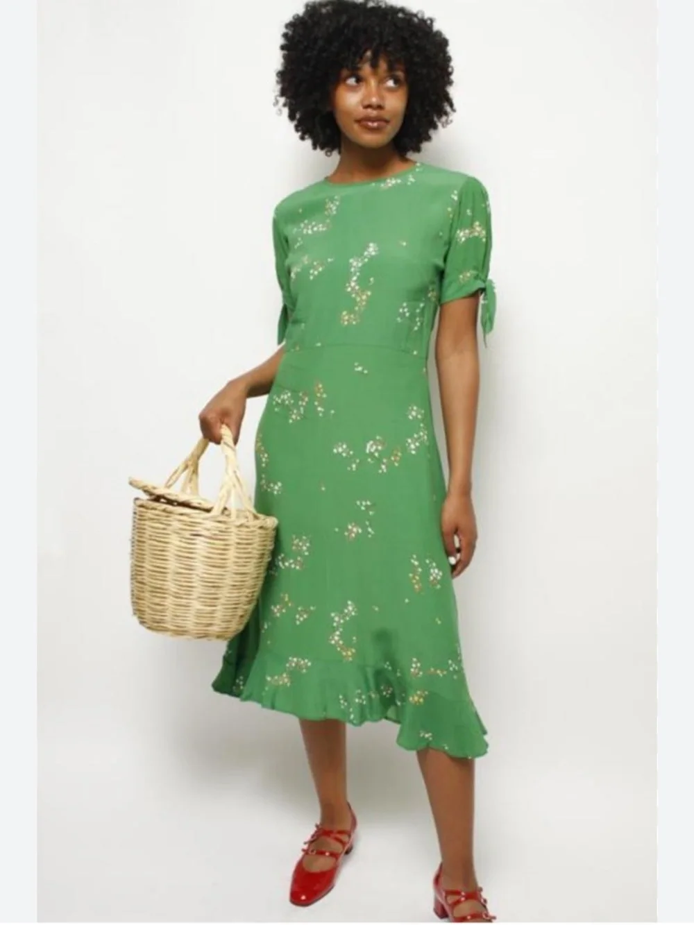 Faithfull The Brand Emilia Midi Dress Myrtille Floral Print Green L - Picture 5 of 12